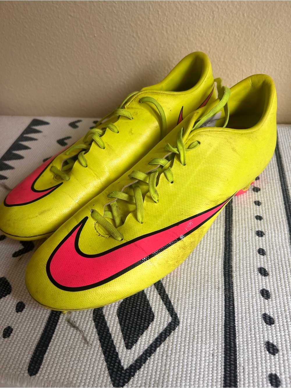 Nike Neon Yellow Soccer Cleats with Pink Swoosh